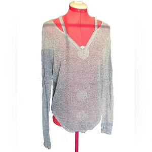 Express One Eleven, Size S, Light Grey Strappy Long Sleeve Top